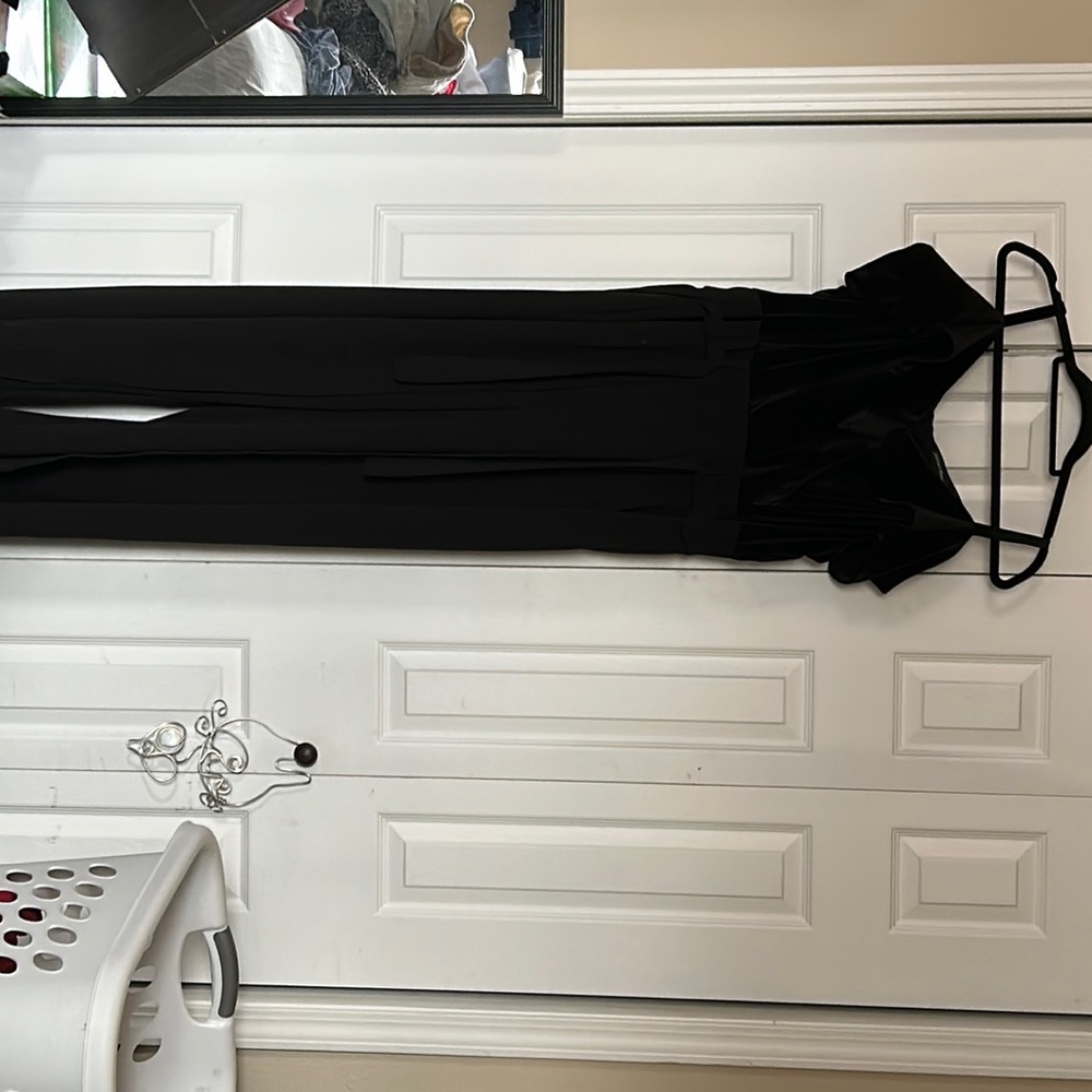 Size 18 W black jumper velvet top, pant bottom with flap PROM!! Prom jumpsuit